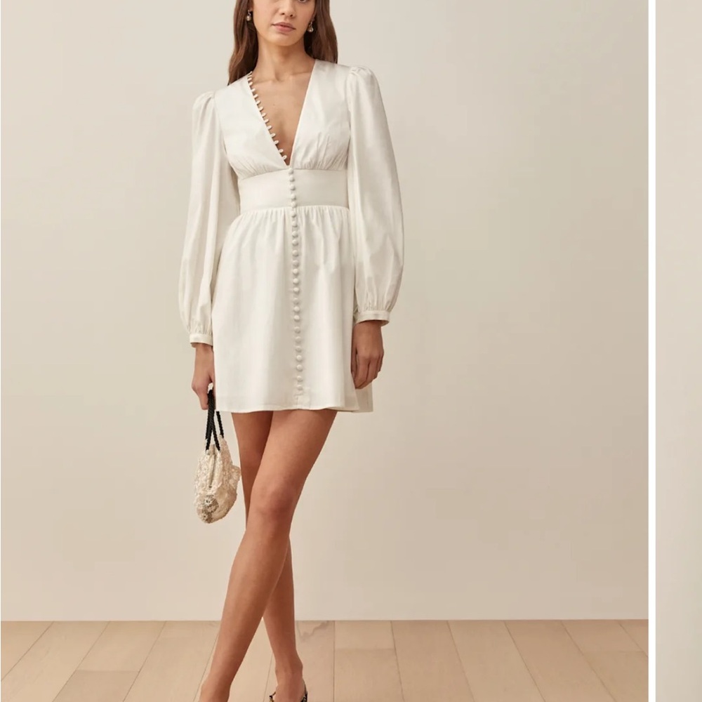 Reformation Caitie Cream Button-Front Mini Dress